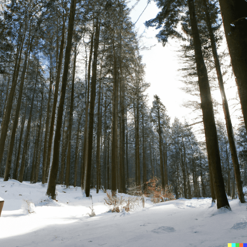 Black forest in Germany, winter scene, sunny, photorealistic, wide angle.